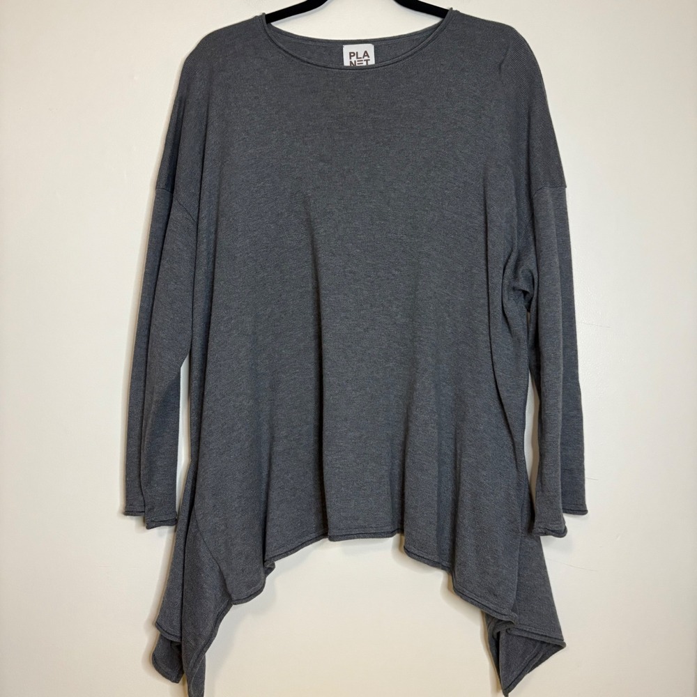 PLANET by Lauren G Gray‎ Tunic Top Asymmetrical Hem One Size Pima Cotton Blend